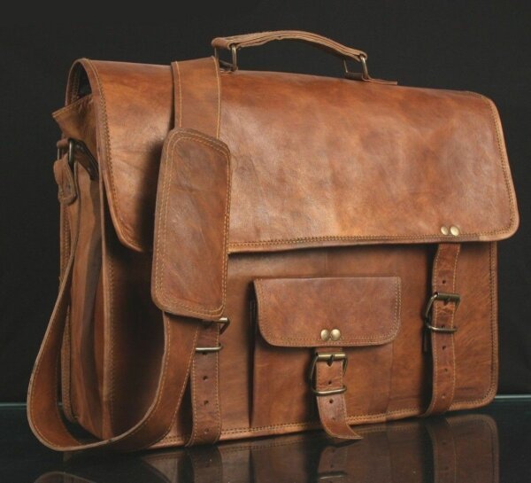 Men's Genuine Vintage Brown Leather Messenger Bag Shoulder Laptop Bag Briefcases