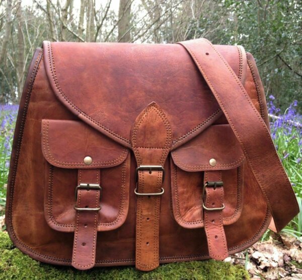 New Genuine Leather Saddle Bag Brown Women Satchel Shoulder Bag Large Purse