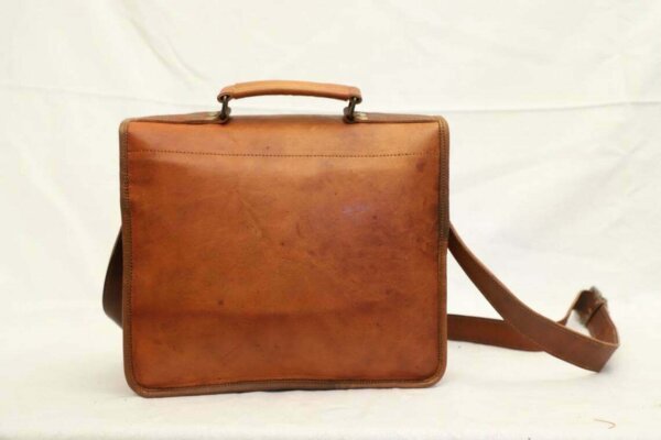 New Men's Large BRIEFCASE Genuine Brown Leather Messenger Satchel Laptop Bag