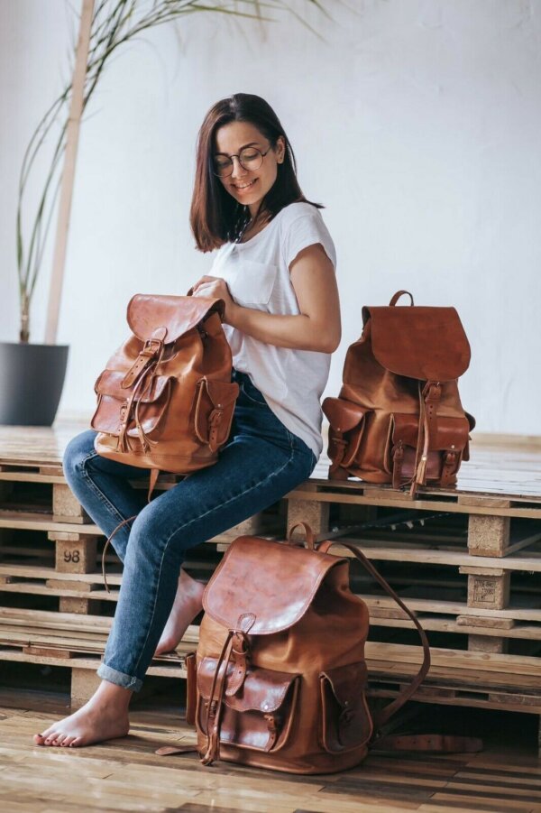 Women's Genuine Leather Vintage Laptop Backpack Rucksack Messenger Bag Satchel