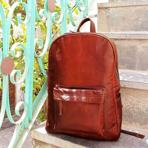 Handmade Genuine Brown Leather Backpack Rucksack Travel Messenger Bag Vintage