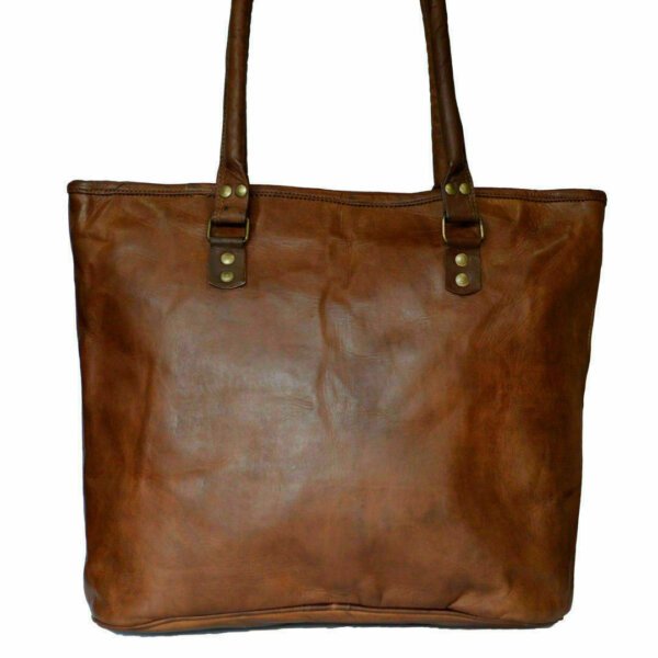 Women's Vintage Looking Genuine Brown Leather Tote Shoulder Handmade Bag Purse