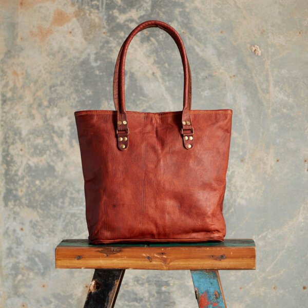 New Women Vintage Looking Genuine Brown Leather Tote Shoulder Bag Handmade Purse