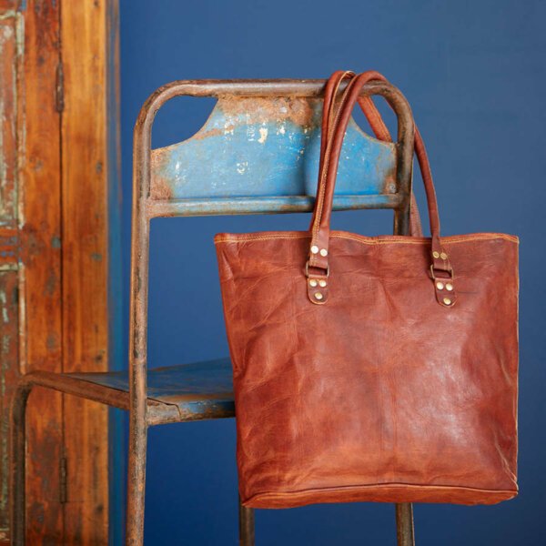 New Women Vintage Looking Genuine Brown Leather Tote Shoulder Bag Handmade Purse