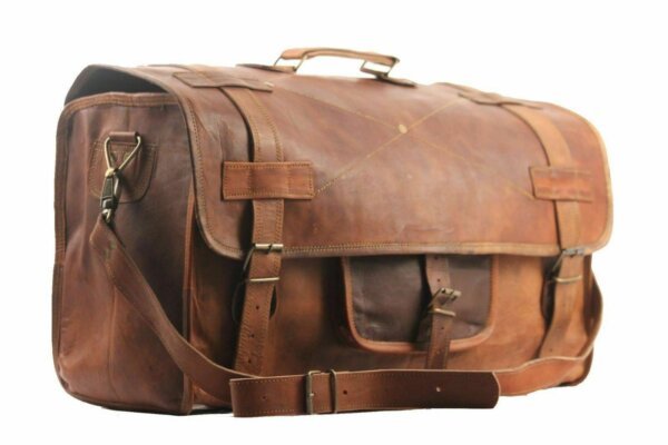 Men's Genuine Soft Leather Art Vintage Duffel Weekend Overnight Travel Gym Bag