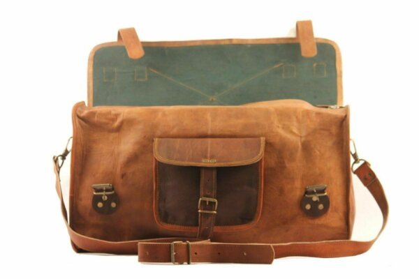 Men's Genuine Soft Leather Art Vintage Duffel Weekend Overnight Travel Gym Bag