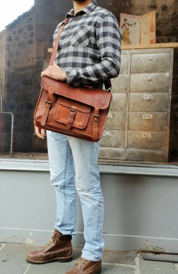 Bag Leather Men's Genuine Vintage Messenger Shoulder Laptop Brown Satchel Travel