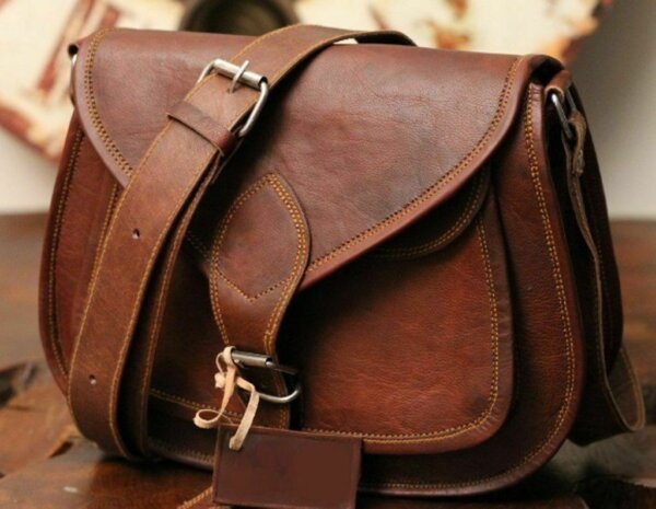 Women's Vintage Genuine Brown Leather Messenger Shoulder Cross Body Boho Bag