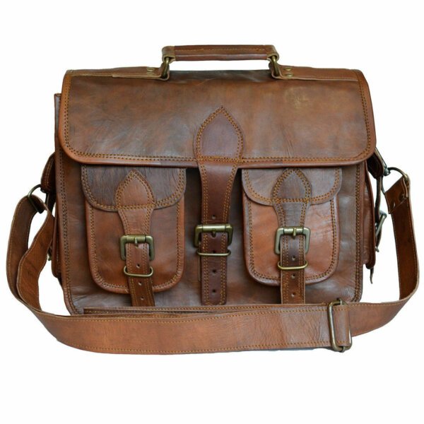 Men's Genuine Vintage Brown Leather Messenger Shoulder Laptop Briefcase Bag