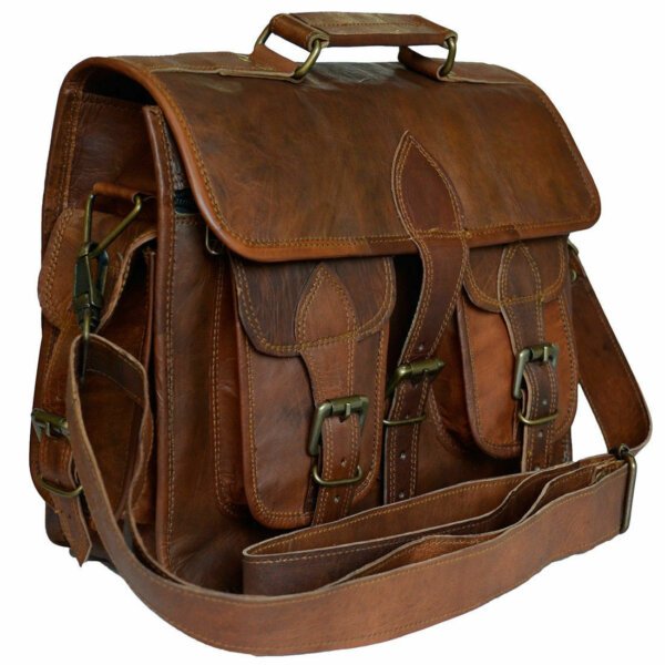 Men's Genuine Vintage Brown Leather Messenger Shoulder Laptop Briefcase Bag