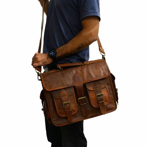 Men's Genuine Vintage Brown Leather Messenger Shoulder Laptop Briefcase Bag